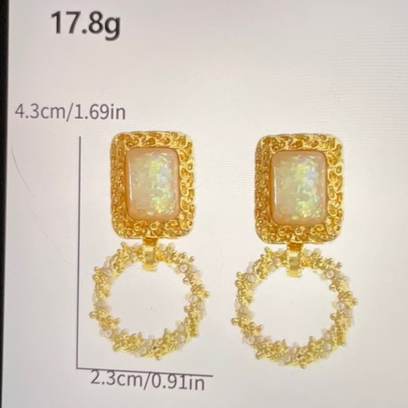 NWOT textured square faux opal drop earrings - Picture 5 of 5